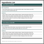 Ingredients list for vitamin popsicles fresh salmon & fresh chicken flavor on a white background
